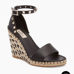 Valentino Garavani Rockstud Leather Wedge Espadrilles